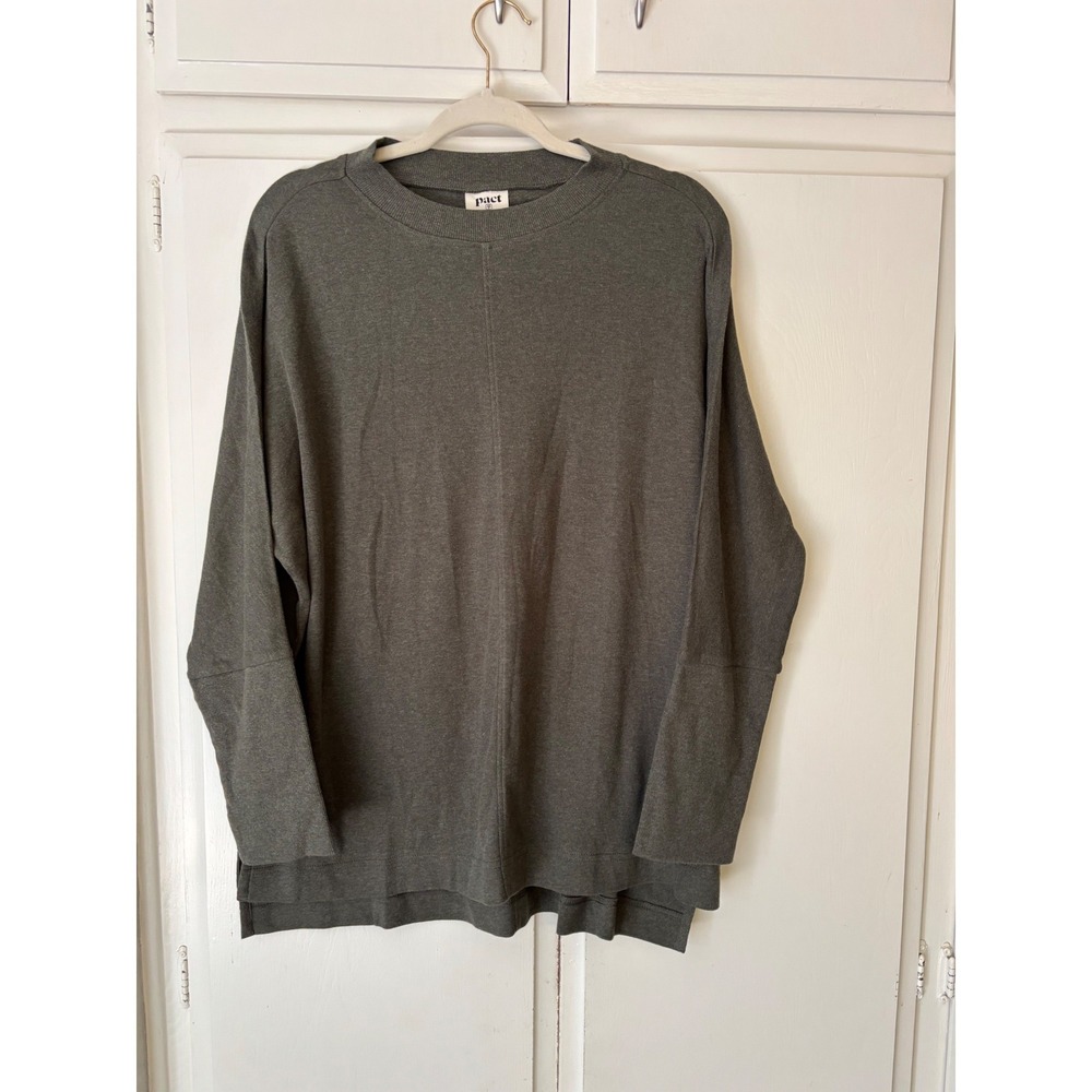 Pact Organic Cotton Long Sleeve Tunic Top Olive Green XS/S Oversized Seam Front